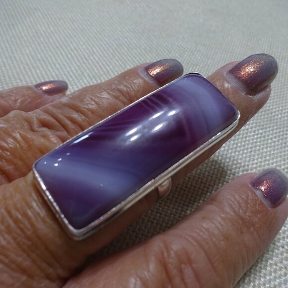 Beautiful PURPLE BOTSWANA AGATE Handmade Sterling 925 Size 9.25 #298C - Picture 1 of 3